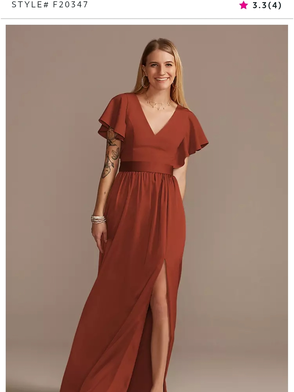Womens Flutter Sleeve V-Neck Maxi Dress in Rust